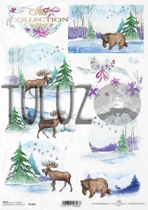 ITD Collection papier ryżowy A4 zimowe widoczki łosie i niedźwiedzie kod.prod.R1464