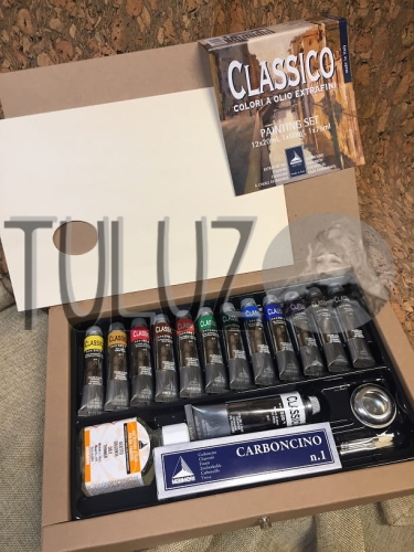 classico 0398060 farby olejne komplet 12x20ml + biel 60ml. + rozcienczalnik olejowy + pędzele+ paleta + węgiel + pojemnik na media + extrafine 25.jpg
